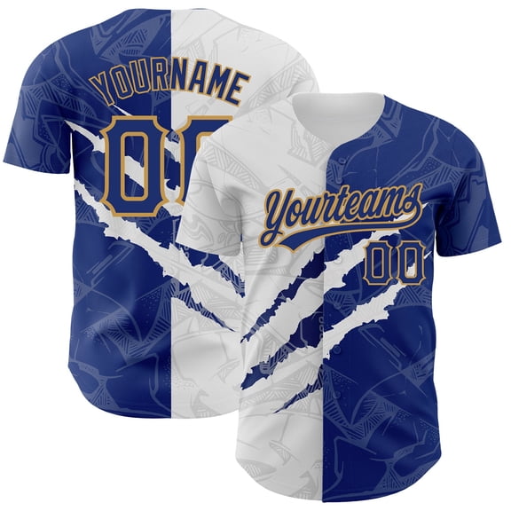 Custom Graffiti Pattern Royal-Old Gold 3D Scratch Authentic Baseball Jersey - Hot Sale 202
