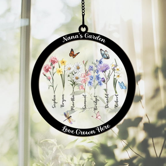 Custom Grandma's Garden Acrylic Suncatcher, Love Grows Here, Personalized Birth Month Flowers Ornament, Birthday Gift For Mom Grandma