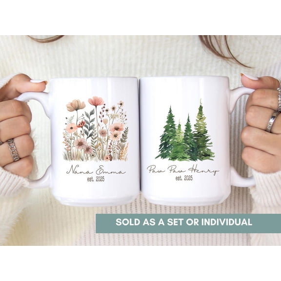 Custom Grandparents Mug Set, Personalized Grandma and Grandpa Est Mugs, First Time Grandparent Gift, Baby Announcement Reveal Keepsake
