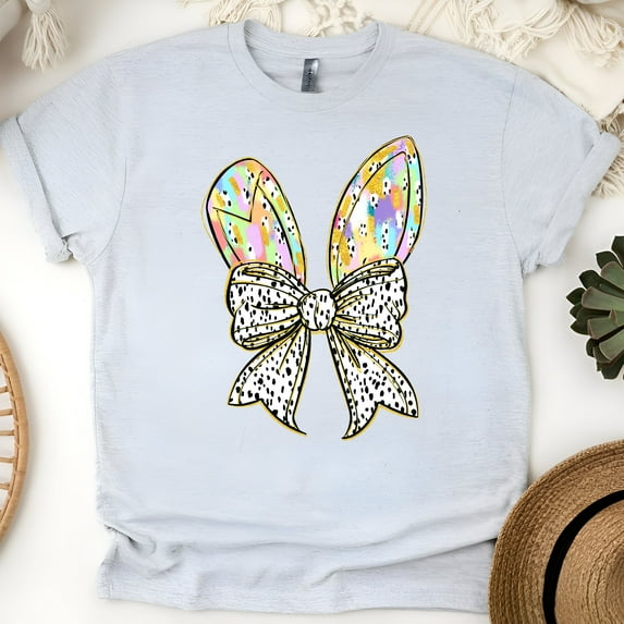 Custom Graphic T-Shirt for Women and Kid, Bunny Ears and Bow Design, Sizes S-XXL