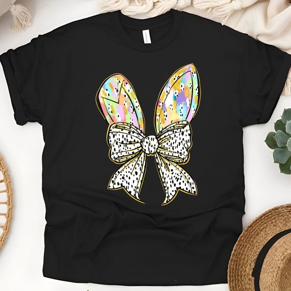 Custom Graphic T-Shirt for Women and Kid, Bunny Ears and Bow Design, Sizes S-XXL