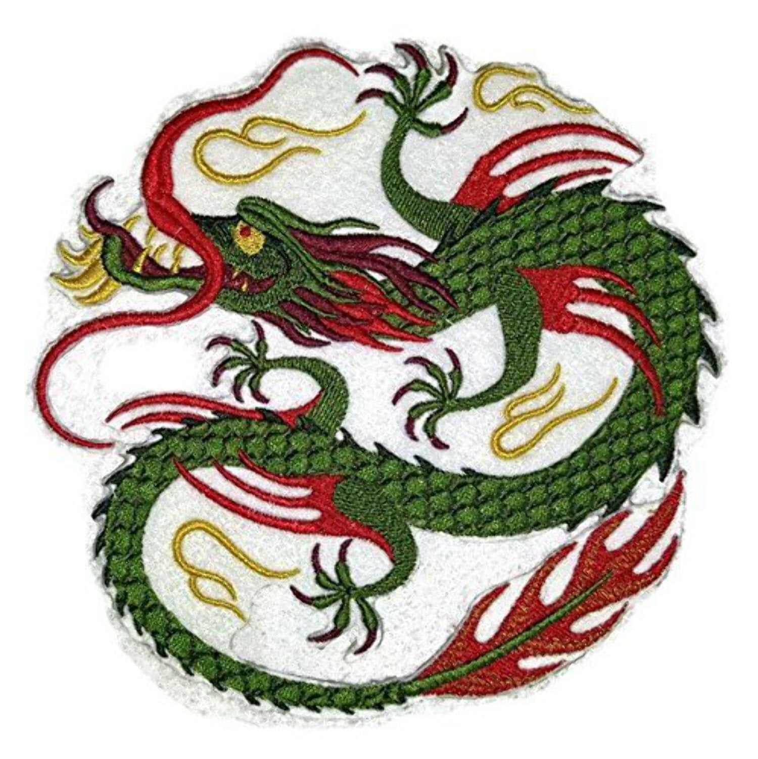 Custom Green Chinese Dragon Embroidered Iron on/Sew Patch (6" x 6") [Made in USA]