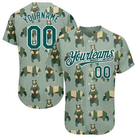 Custom Green Grass Green-White 3D Pattern Design Bear Authentic Baseball Jersey - Hot Sale
