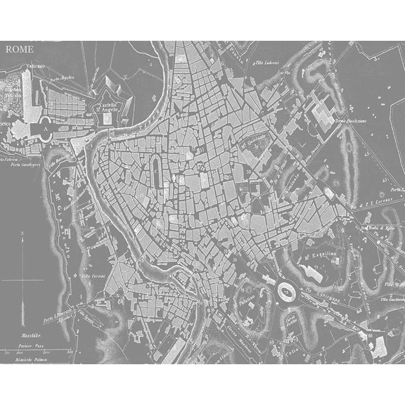 Custom Grey Map of Rome Poster Print - Studio Vision (24 x 18)
