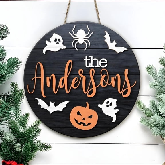 Custom Halloween Door Hanger Personalized Family Name Sign Fall Decor Gift