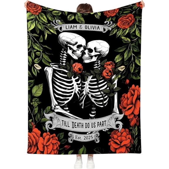 Custom Halloween Gifts for Couples, Happy Halloween Blankets and Throws, Scary Ghost Blanket for Couple Parents or Loved Ones, Sugar Skull Spooky Blanket for Christmas Anniversary or Valentine