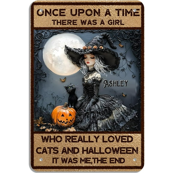 Custom Halloween Witch Metal Tin Signs with Name, Customized Halloween Decoration Wall Art for Home Bar Porch, Halloween Birthday Gifts for Witch Women 8X12/12X16 In, Made in USA
