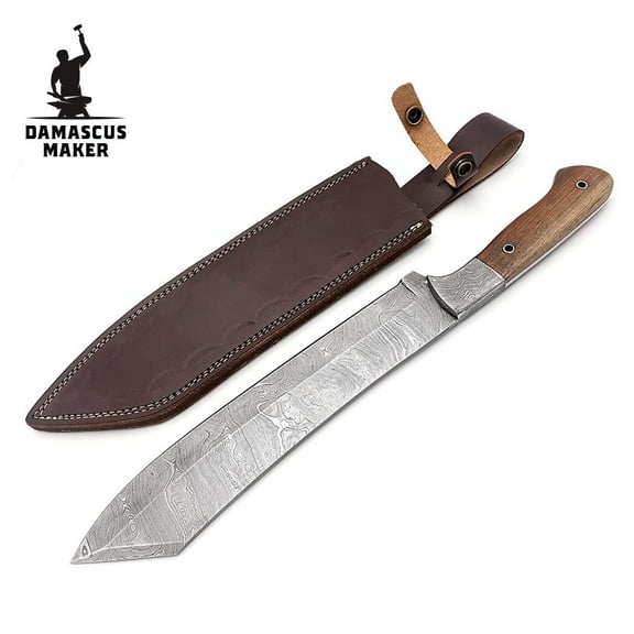 Custom Handmade Damascus Fixed Blade Knife with Leather Sheath