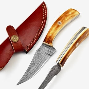 Custom Handmade Damascus Steel 8" Knife - Buffalo Bone Handle (TR-1168)