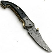 Custom Handmade Damascus Steel, Bone Handle, pocket knife, liner lock folding knife (FNA-97)