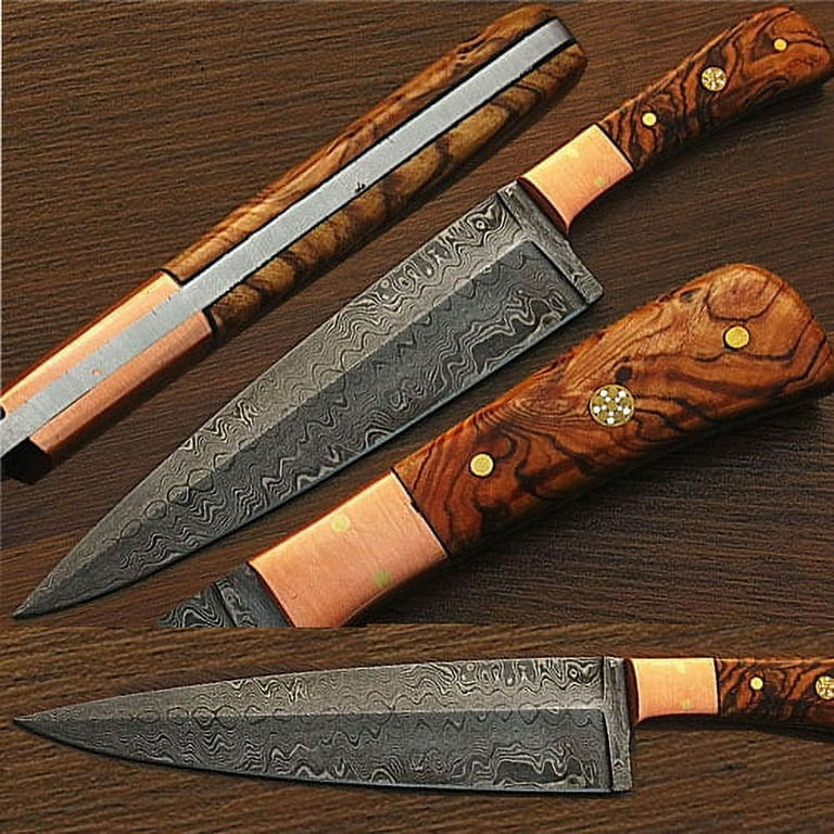 Damascus Steel Chef Knife 8 Inch Restaurant Kitchen Handmade Leather Sheath