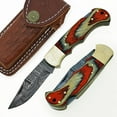 thumbnail image 1 of Custom Handmade Damascus Steel Folding Knife/Pocket Knife SS-17445(Orange and white Wood), 1 of 1
