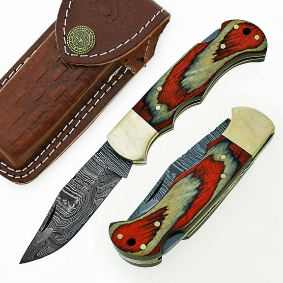 Custom Handmade Damascus Steel Folding Knife/Pocket Knife SS-17445(Orange and white Wood)