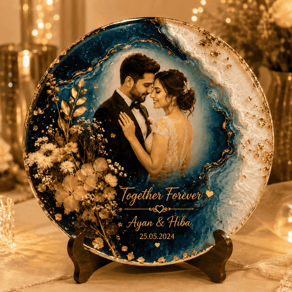 Custom Handmade Resin Art Couple Photo Plaque Personalized with Your Photo, Names, Date & Any Design Theme