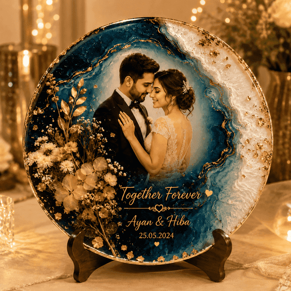 Custom Handmade Resin Art Couple Photo Plaque Personalized with Your Photo, Names, Date & Any Design Theme