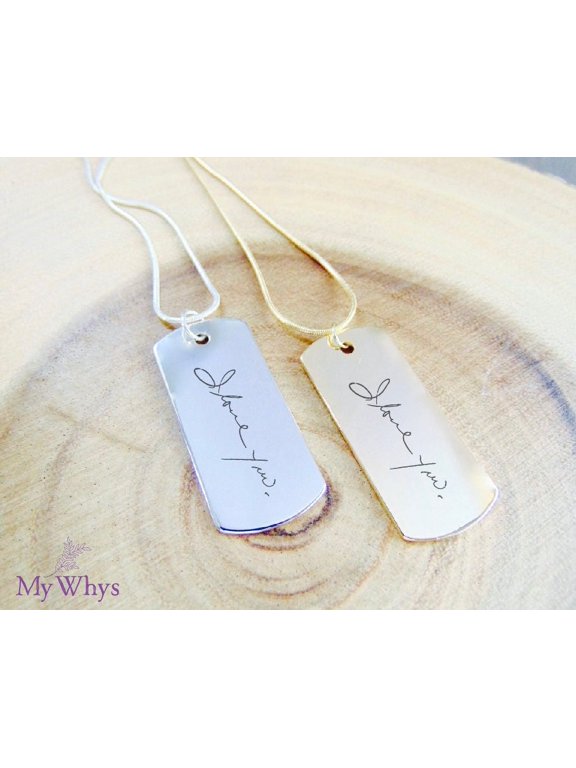Custom Handwriting necklace, Personalized handwritten necklace, silver/gold engraved bar necklace, Actual handwriting jewelry, unisex Gift