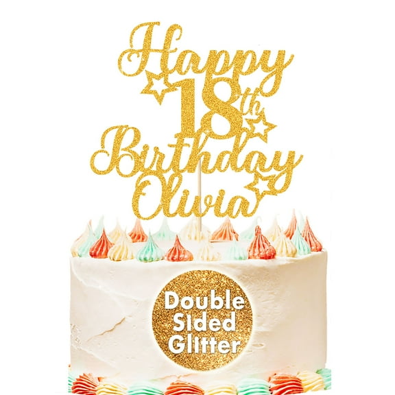Custom Happy 18th Cake Topper, Personalized Any Name Any Age Birthday Cake Topper, Party Cake Decoration,Gold Glitter