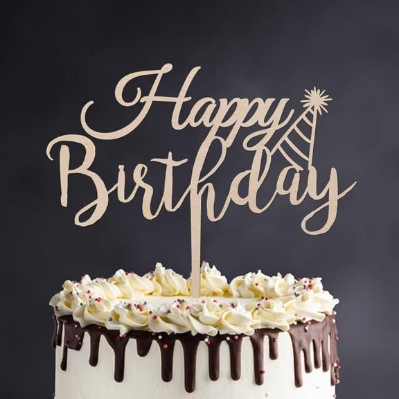 Custom Happy Birthday Cake Topper Pick Reusable Rustic Wood Cupcake Topper Happy Birthday Desserts Cake Keepsakes for Birthday Celebrations Party Decorations