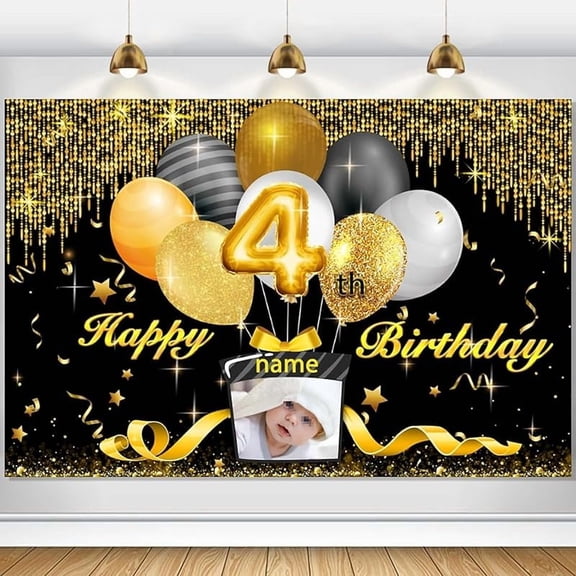 Custom Happy Birthday Decorations Backdrop, Personalized Glitter Sign, Banner, Party Supplies Photo Background for Men, Women 5*3FT
