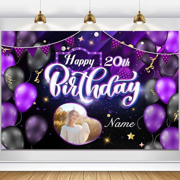 Custom Happy Birthday Decorations Backdrop, Personalized Glitter Sign, Banner, Party Supplies Photo Background for Men, Women 5*3FT