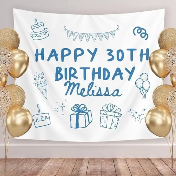 Custom Happy Birthday Sign, 60*60IN Birthday Tapestry Birthday Photo Backdrop, Personalized Birthday Banner for Party Decor