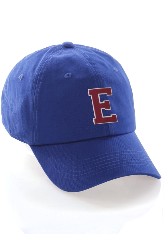 Custom Hat A to Z Initial Letters Classic Baseball Cap, Blue Hat White Red Letter E