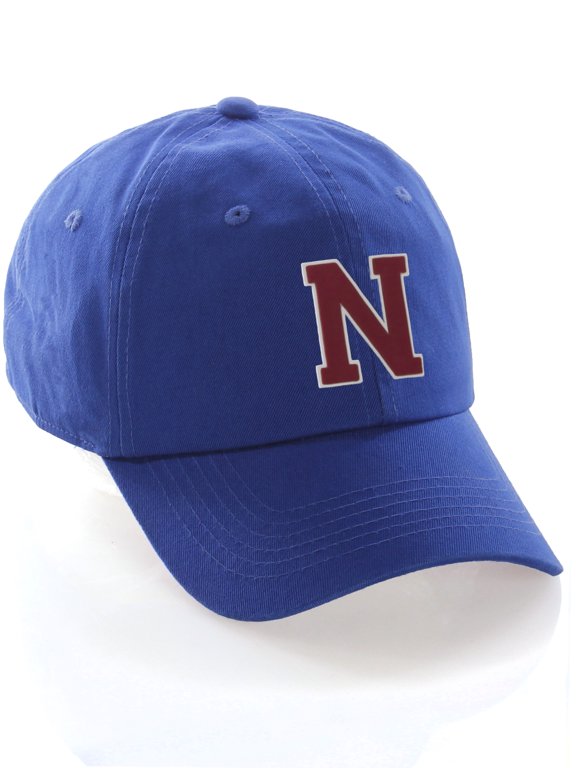 Custom Hat A to Z Initial Letters Classic Baseball Cap, Blue Hat White Red Letter N
