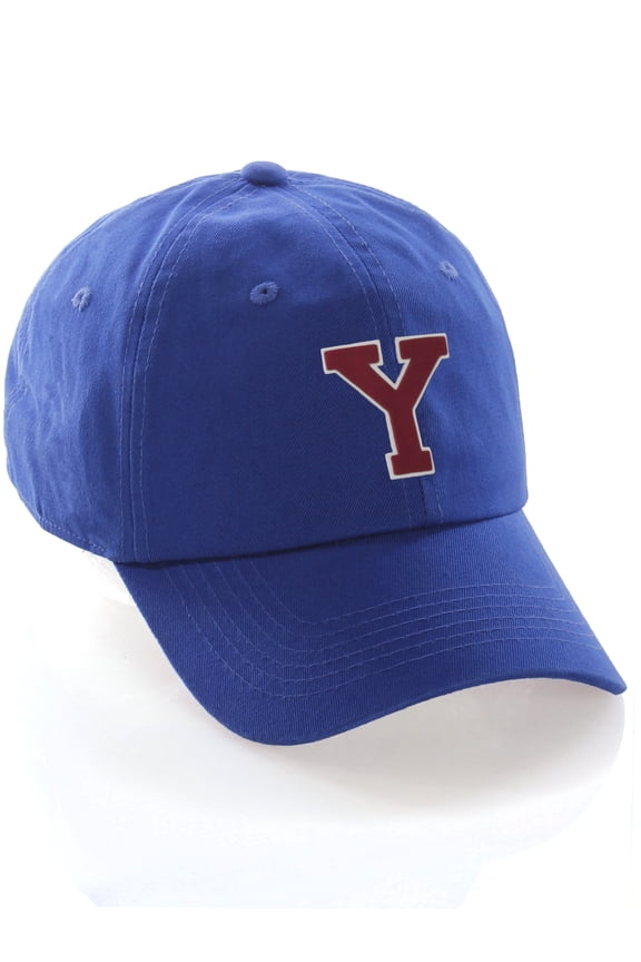 Custom Hat A to Z Initial Letters Classic Baseball Cap, Blue Hat White Red Letter Y