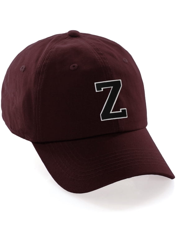 Custom Hat A to Z Initial Letters Classic Baseball Cap, Burgundy Hat White Black Letter Z
