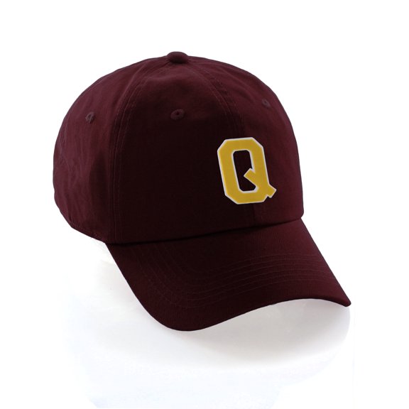 Custom Hat A to Z Initial Letters Classic Baseball Cap, Burgundy Hat White Gold Letter Q