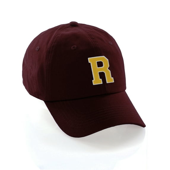 Custom Hat A to Z Initial Letters Classic Baseball Cap, Burgundy Hat White Gold Letter R