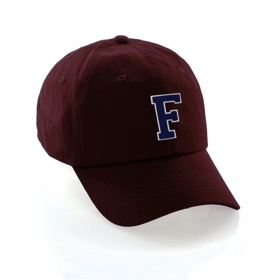 Custom Hat A to Z Initial Letters Classic Baseball Cap, Burgundy Hat White Navy Letter F