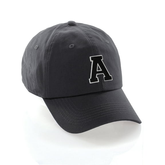 Custom Hat A to Z Initial Letters Classic Baseball Cap, Charcoal Hat White Black Letter A