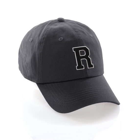 Custom Hat A to Z Initial Letters Classic Baseball Cap, Charcoal Hat White Black Letter R