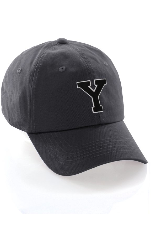 Custom Hat A to Z Initial Letters Classic Baseball Cap, Charcoal Hat White Black Letter Y