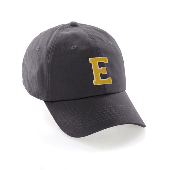 Custom Hat A to Z Initial Letters Classic Baseball Cap, Charcoal Hat White Gold Letter E