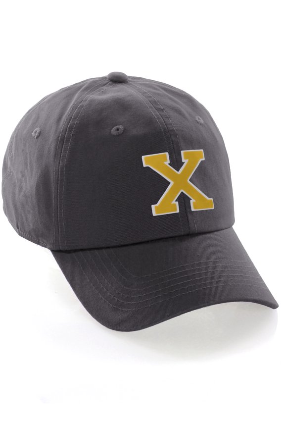 Custom Hat A to Z Initial Letters Classic Baseball Cap, Charcoal Hat White Gold Letter X