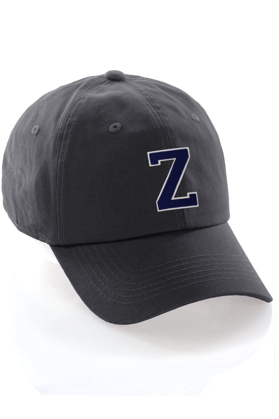 Custom Hat A to Z Initial Letters Classic Baseball Cap, Charcoal Hat White Navy Letter Z