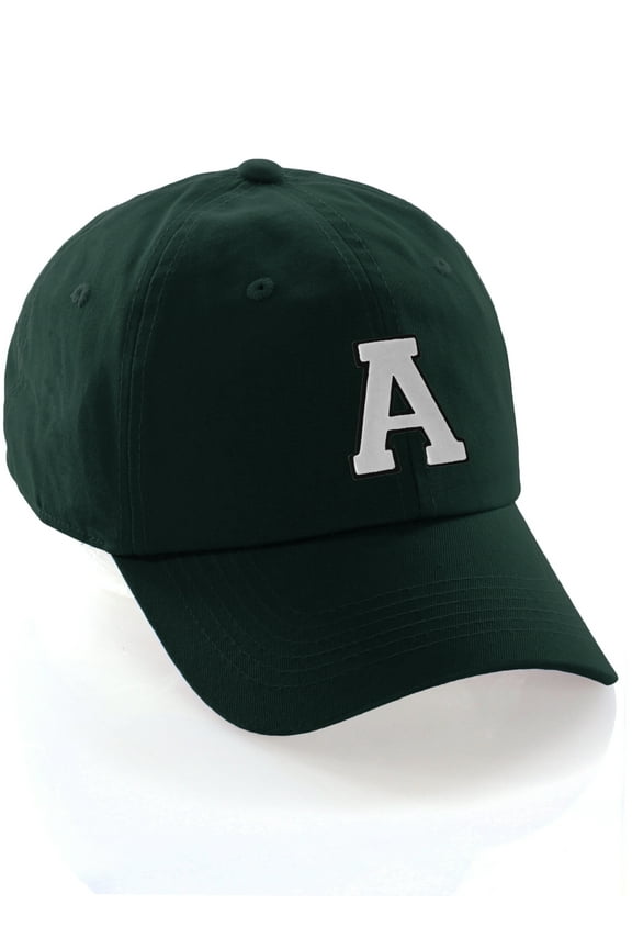 Custom Hat A to Z Initial Letters Classic Baseball Cap, Dk Green Hat Black White Letter A