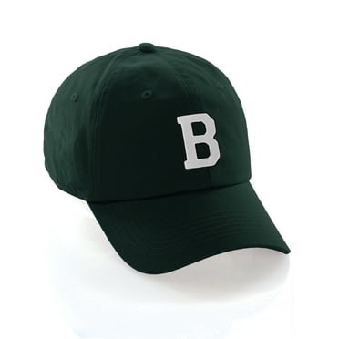 Custom Hat A to Z Initial Letters Classic Baseball Cap, Dk Green Hat Black White Letter B
