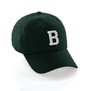 Custom Hat A to Z Initial Letters Classic Baseball Cap, Dk Green Hat Black White Letter B