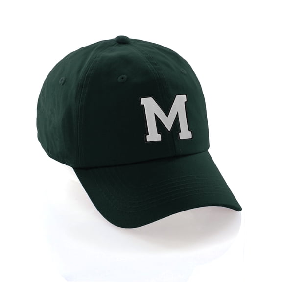 Custom Hat A to Z Initial Letters Classic Baseball Cap, Dk Green Hat Black White Letter M