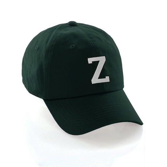 Custom Hat A to Z Initial Letters Classic Baseball Cap, Dk Green Hat Black White Letter Z