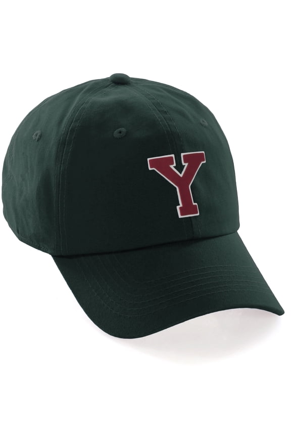 Custom Hat A to Z Initial Letters Classic Baseball Cap, Dk Green Hat White Red Letter Y