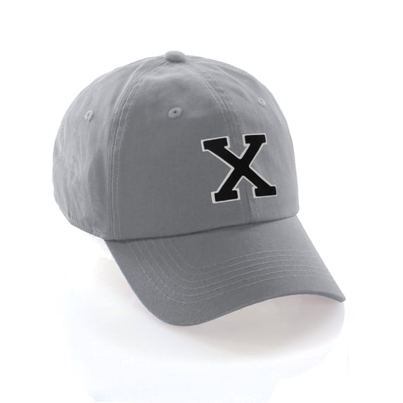 Custom Hat A to Z Initial Letters Classic Baseball Cap, Light Grey White Black Letter X