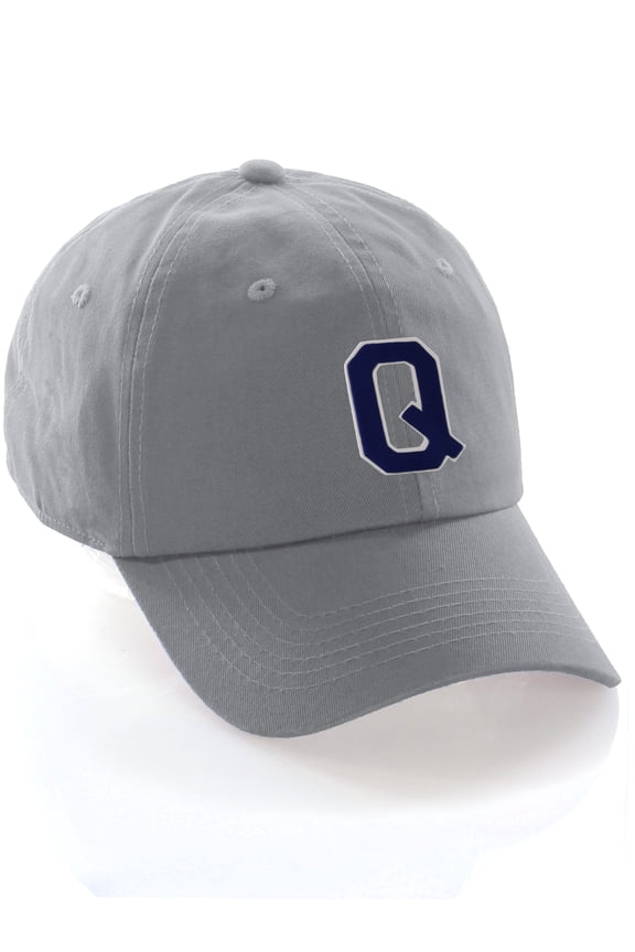 Custom Hat A to Z Initial Letters Classic Baseball Cap, Light Grey White Navy Letter Q