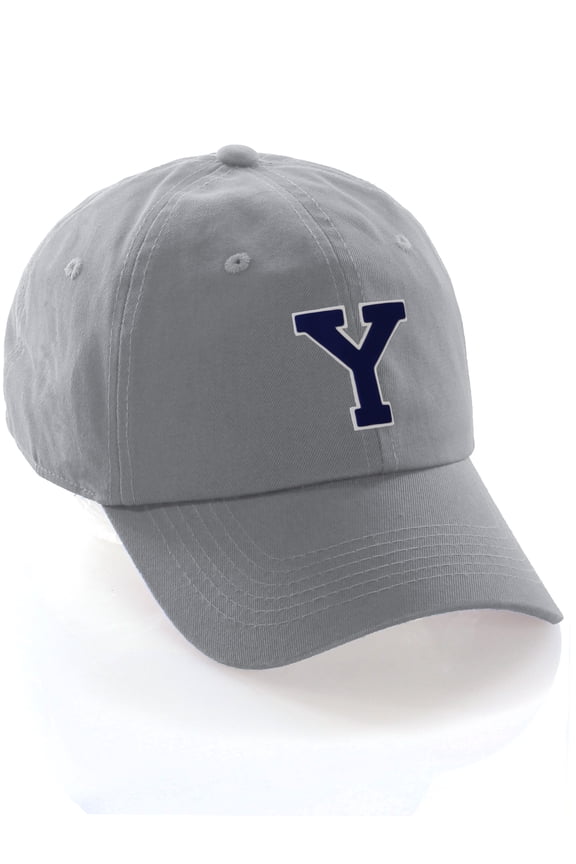 Custom Hat A to Z Initial Letters Classic Baseball Cap, Light Grey White Navy Letter Y