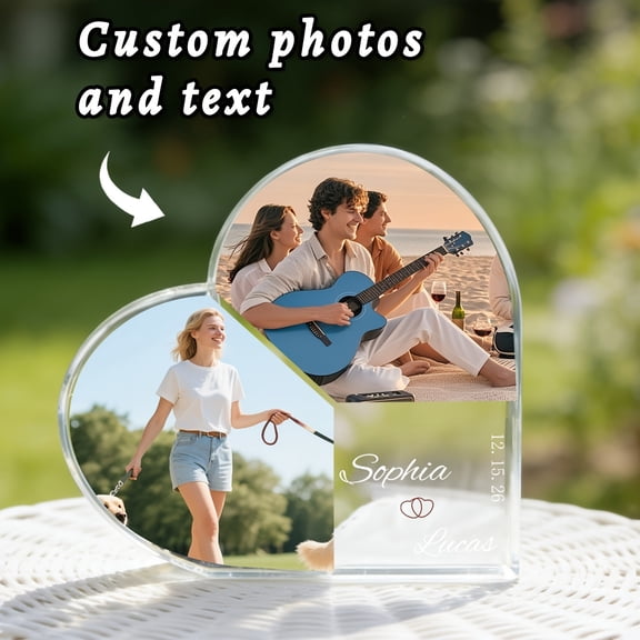 Custom Heart Acrylic Photo Plaque, Personalized Photo & Text Desktop Picture Frame, Customized Keepsake Gift for Anniversary Wedding Valentine
