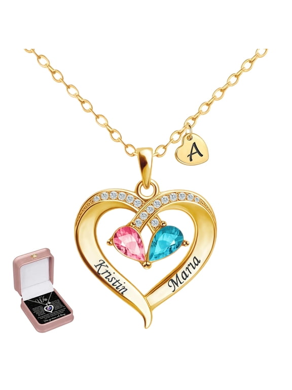 Custom Heart Necklace for Women Personalized Engraved Necklace with Name & Birthstone Custom Jewelry Gift for Wife Girlfriend or Loved One Valentines Day Birthday Gifts (Sliver) ...