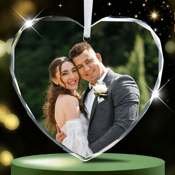 Custom Heart Photo Glass Ornament - Personalized Picture Keepsake, 2.76x2.76 Inch, Valentine's Day Wedding Anniversary Couple Gift Ideas,Gift Box Included